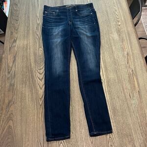 Express Legging Jeans Mid Rise Stretch Distressed Denim Dark Wash Blue Size 10L